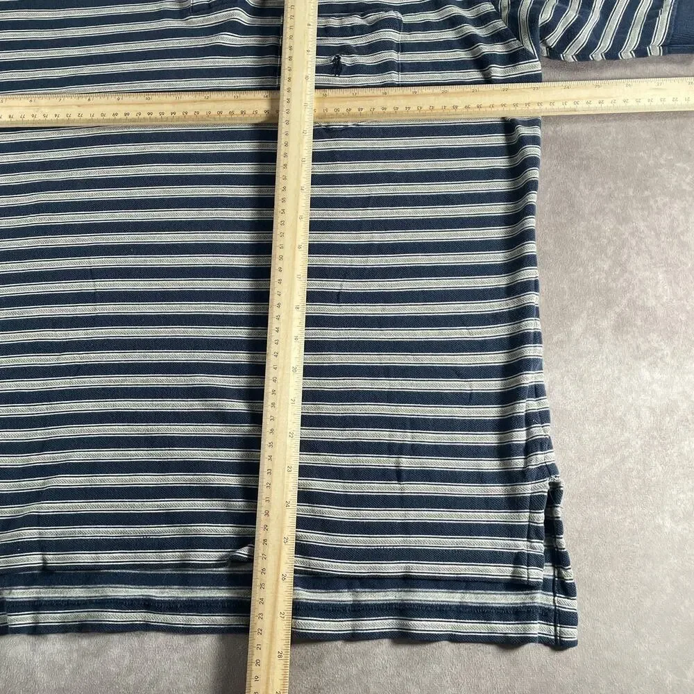 Vintage Polo Ralph Lauren Striped Polo Shirt Navy 100% Cotton Men's Size Large